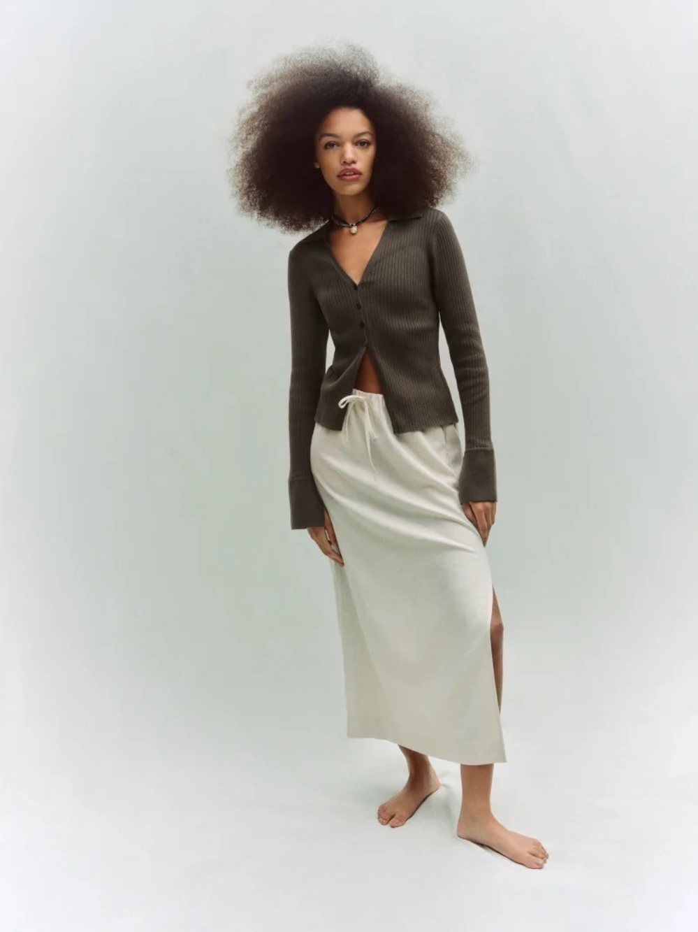 Reformation Elsa Linen Skirt— side slit midi skirt